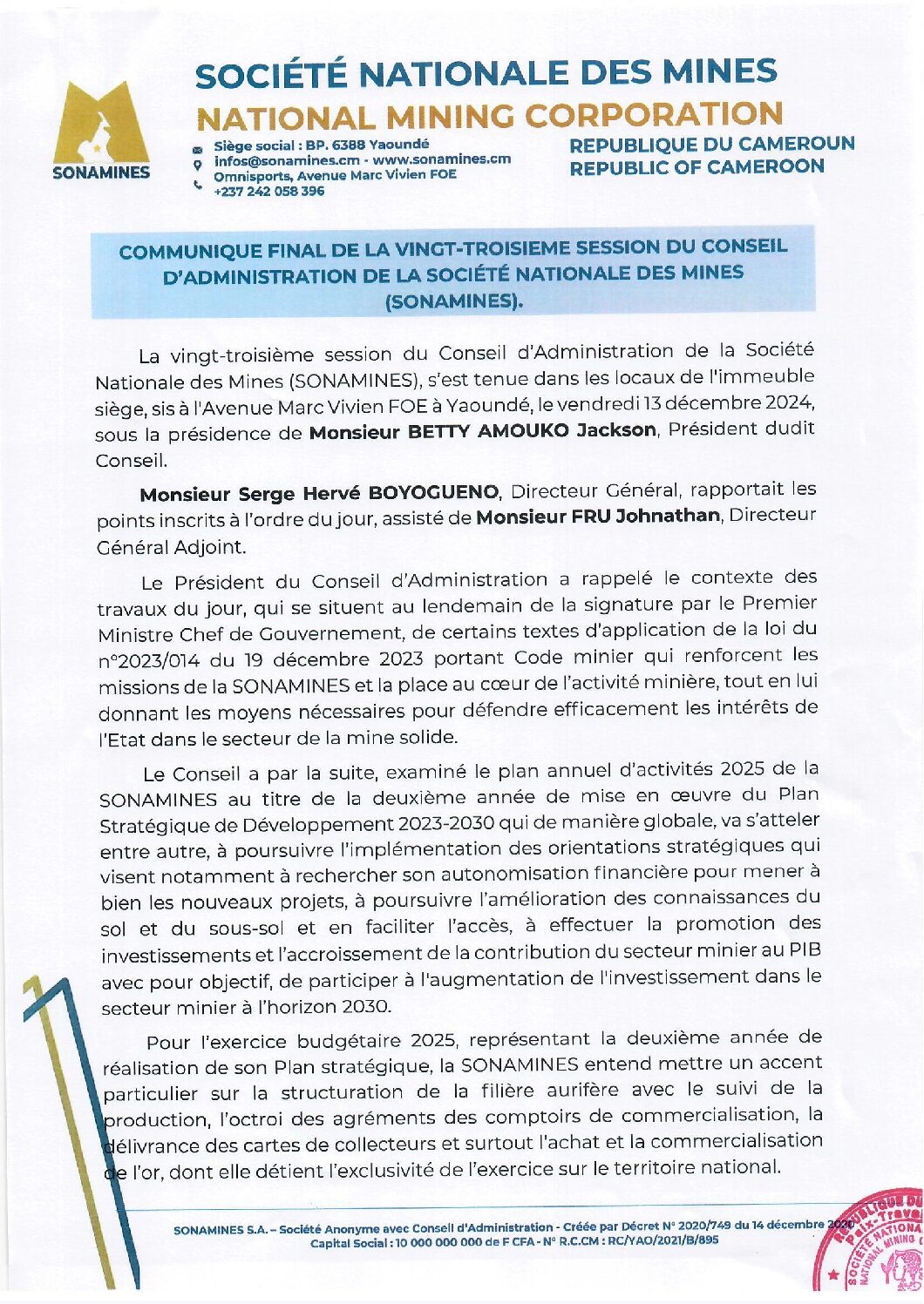 COMMUNIQUE FINAL DU CA23