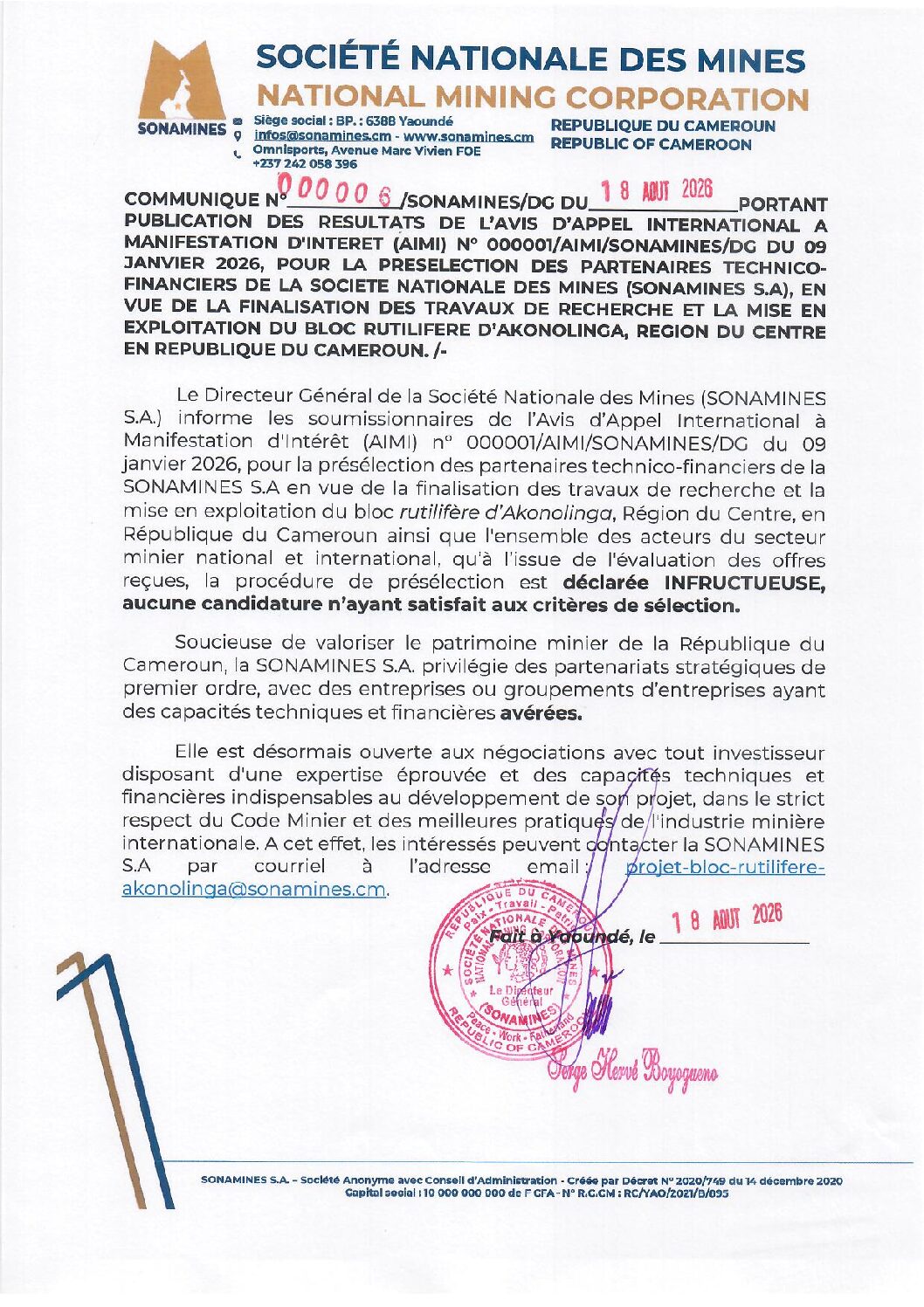 COMMUNIQUE 000006 DU 18 08 26 AIMI AKONOLINGA